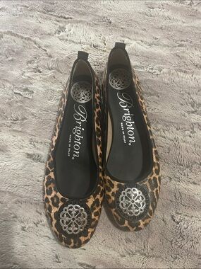 Brighton Leopard-Print Ballet Flats with Silver Medallion